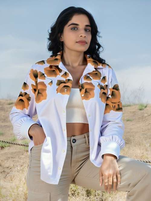 women floral print long sleeve collared shirt - 22081089 - Standard Image - 0