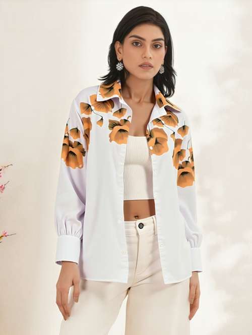 women floral print long sleeve collared shirt - 22081090 - Standard Image - 0