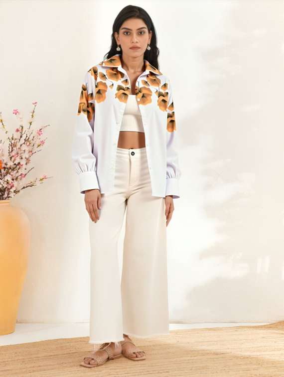 women floral print long sleeve collared shirt - 22081090 - Standard Image - 2