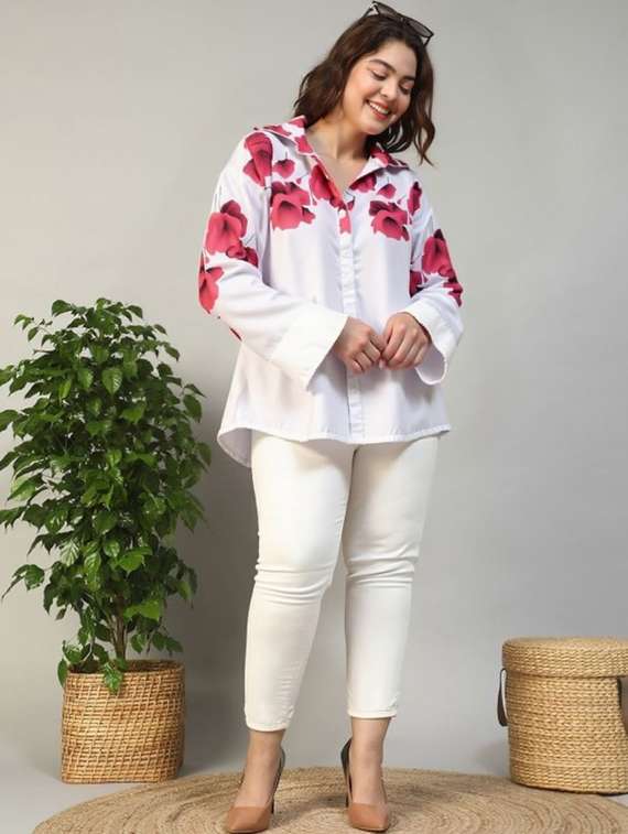 women floral print long sleeve collared shirt - 22081120 - Standard Image - 2