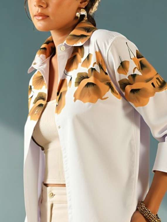 women floral print long sleeve collared shirt - 22081128 - Standard Image - 2
