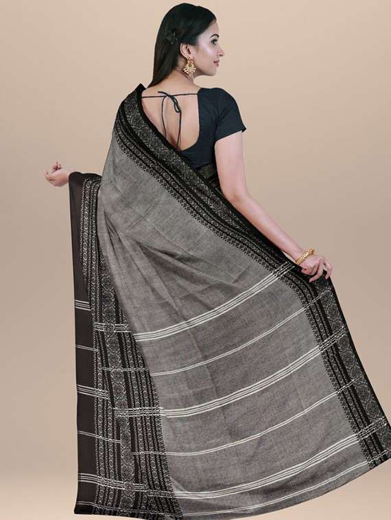 women solid with bordered handloom saree with blouse - 22081646 -  Standard Image - 2