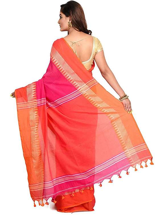 women solid with bordered handloom saree with blouse - 22081686 -  Standard Image - 2