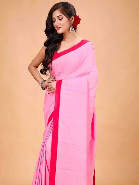 women solid handloom saree with blouse - 22081699 -  Standard Image - 2