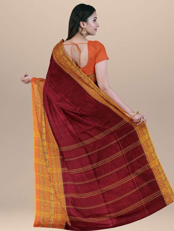 women solid with bordered handloom saree with blouse - 22081843 -  Standard Image - 2
