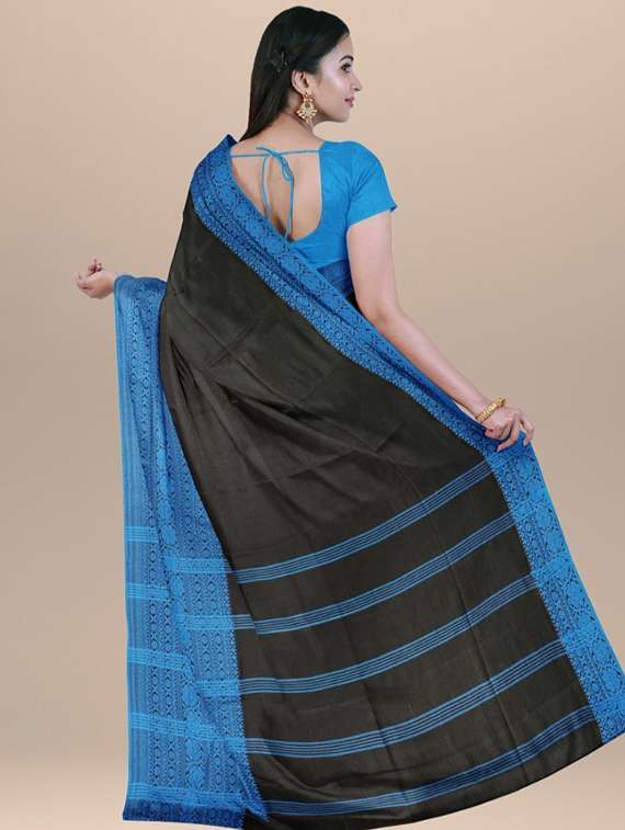 women solid with bordered handloom saree with blouse - 22081844 -  Standard Image - 2