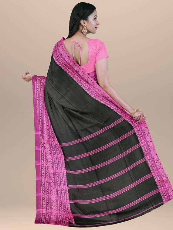 women solid with bordered handloom saree with blouse - 22081918 - Standard Image - 2