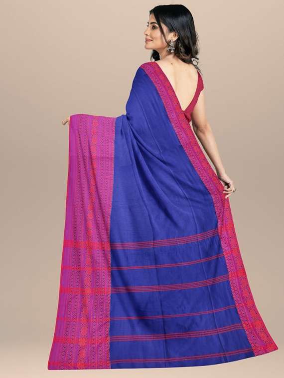 women solid with bordered handloom saree with blouse - 22081926 - Standard Image - 2