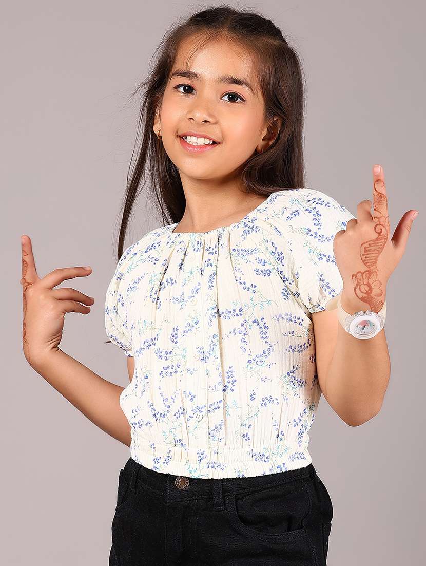 girls printed puff sleeve top - 22082146 -  Standard Image - 2