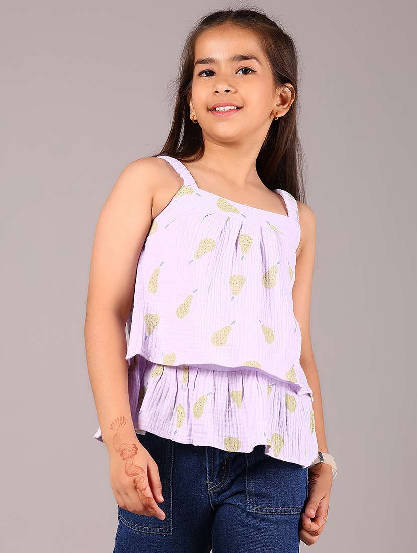 girls printed shoulder strap layered top - 22082148 -  Standard Image - 2