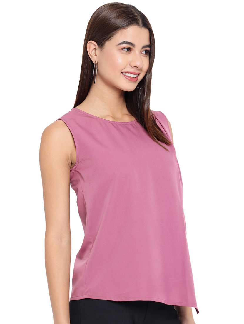 women solid round neck sleeveless regular top - 22082156 - Standard Image - 2