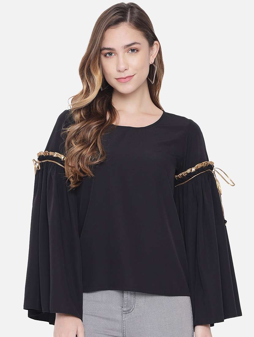women solid round neck bell slevee regular top - 22082157 -  Zoom Image - 0