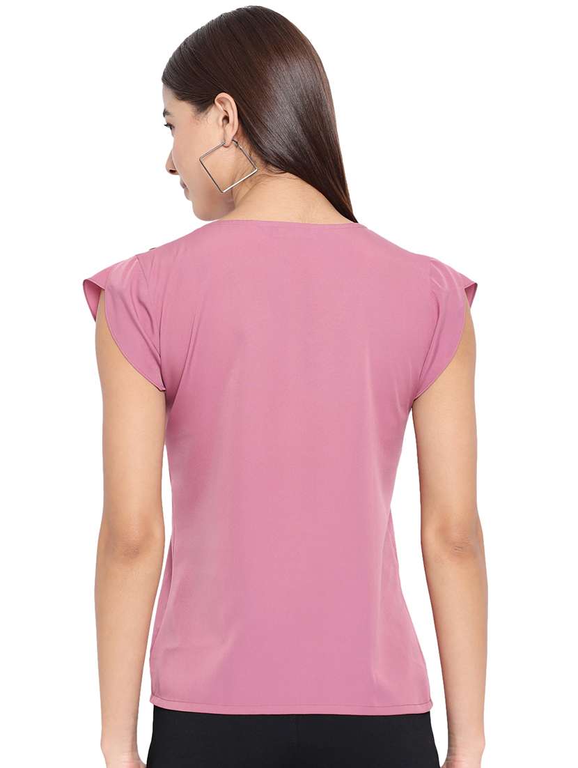 women solid cap sleeves regular top - 22082159 - Standard Image - 2