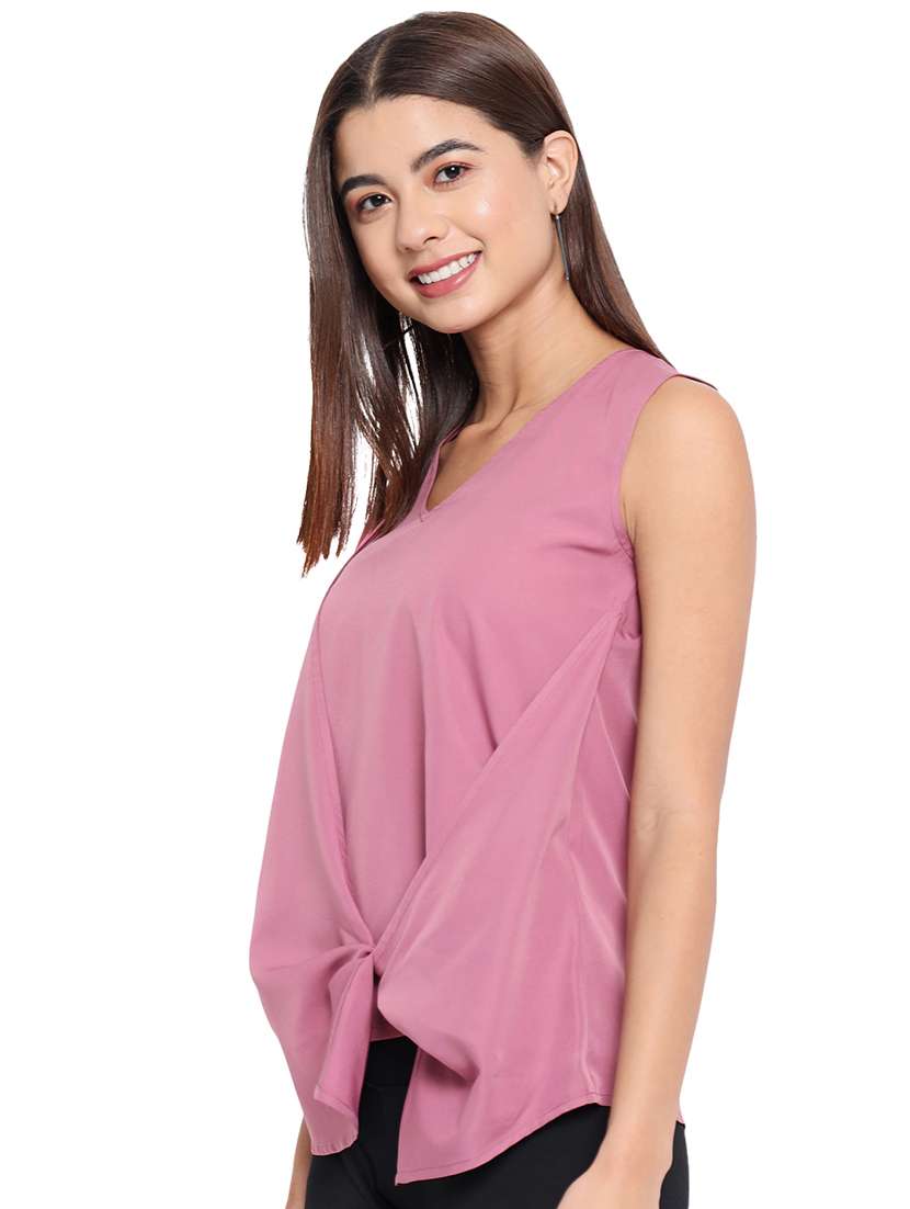 women solid sleeveless knot detailed top - 22082162 - Standard Image - 2