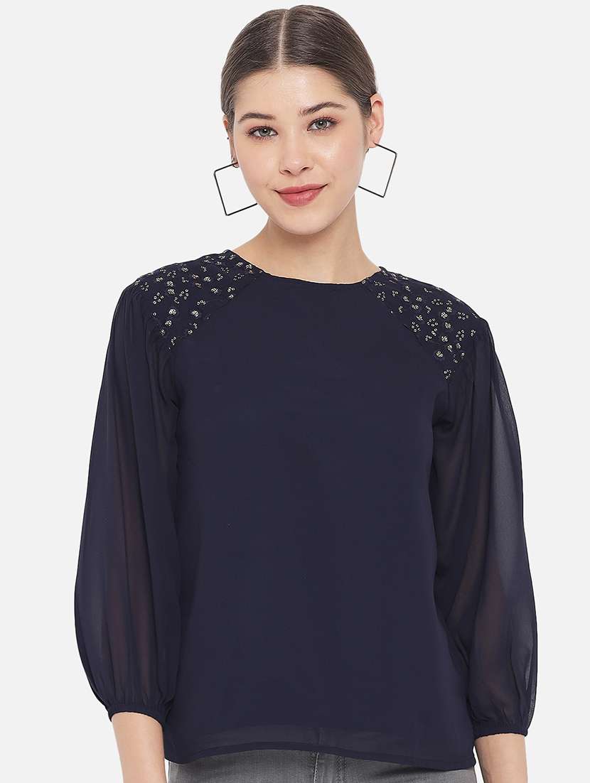 women solid puff sleeve regular top - 22082174 - Zoom Image - 0