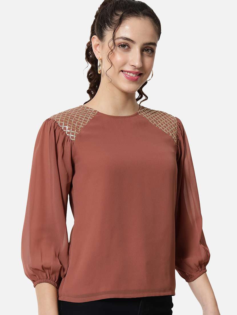 women solid puff sleeve regular top - 22082175 -  Standard Image - 2