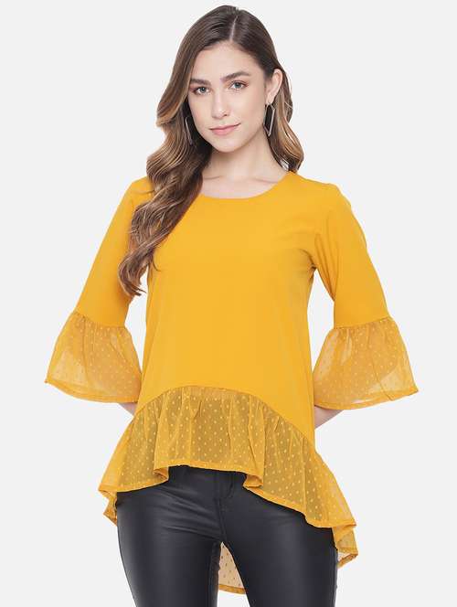 women solid bell sleeve high low top - 22082182 -  Standard Image - 0