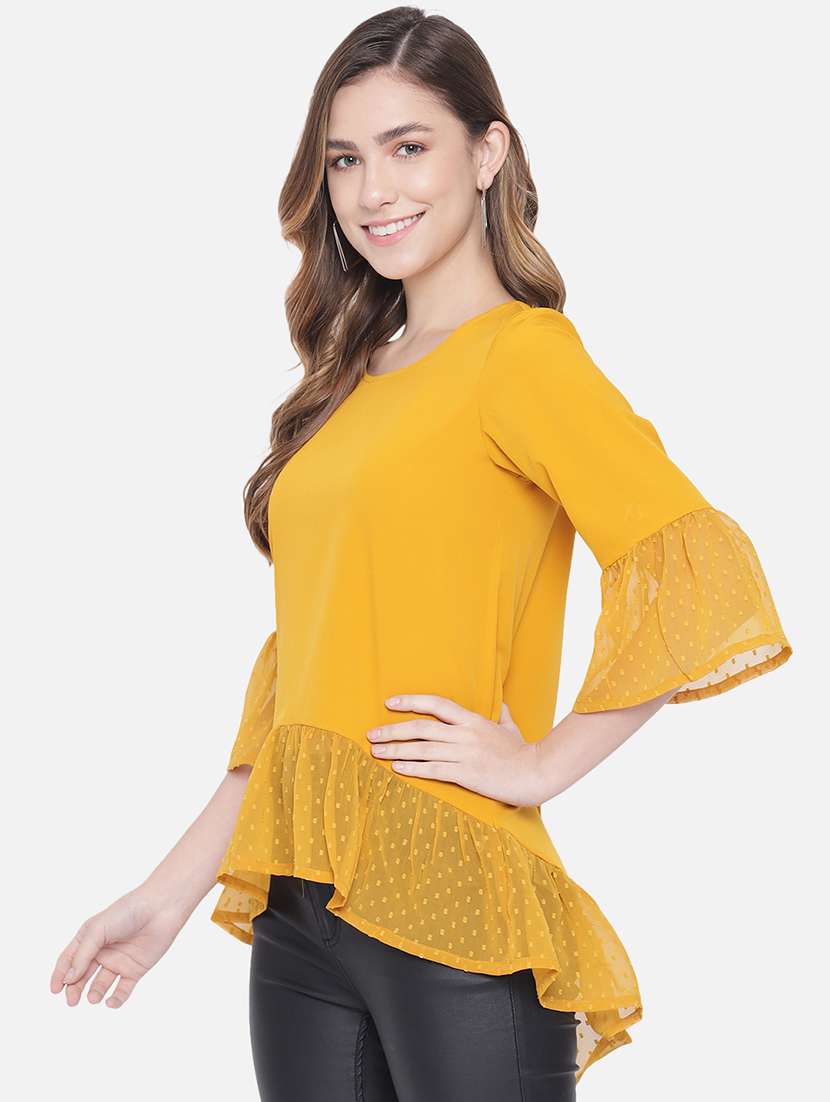 women solid bell sleeve high low top - 22082182 - Standard Image - 2