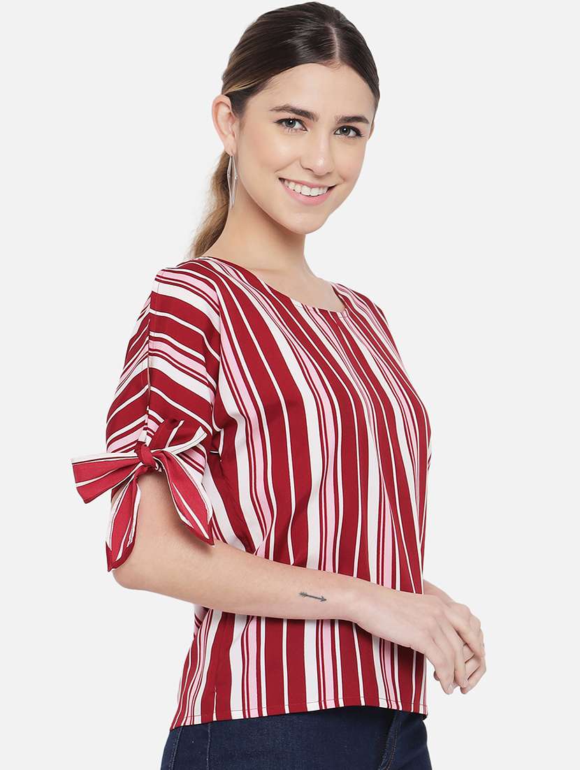 women striped short sleeve regular top - 22082185 - Standard Image - 2