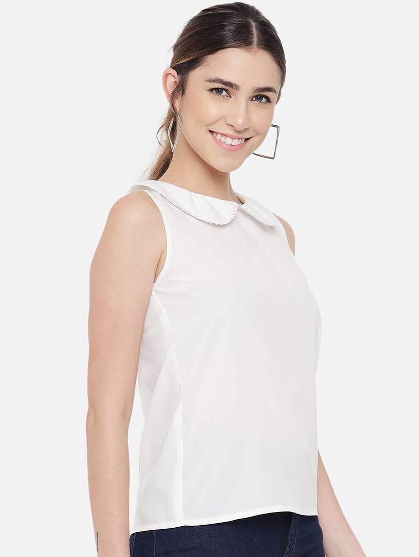 women white solid sleeveless peter pan neck regular top - 22082187 - Standard Image - 2