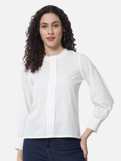 women white solid long sleeve regular top - 22082189 - Standard Image - 0