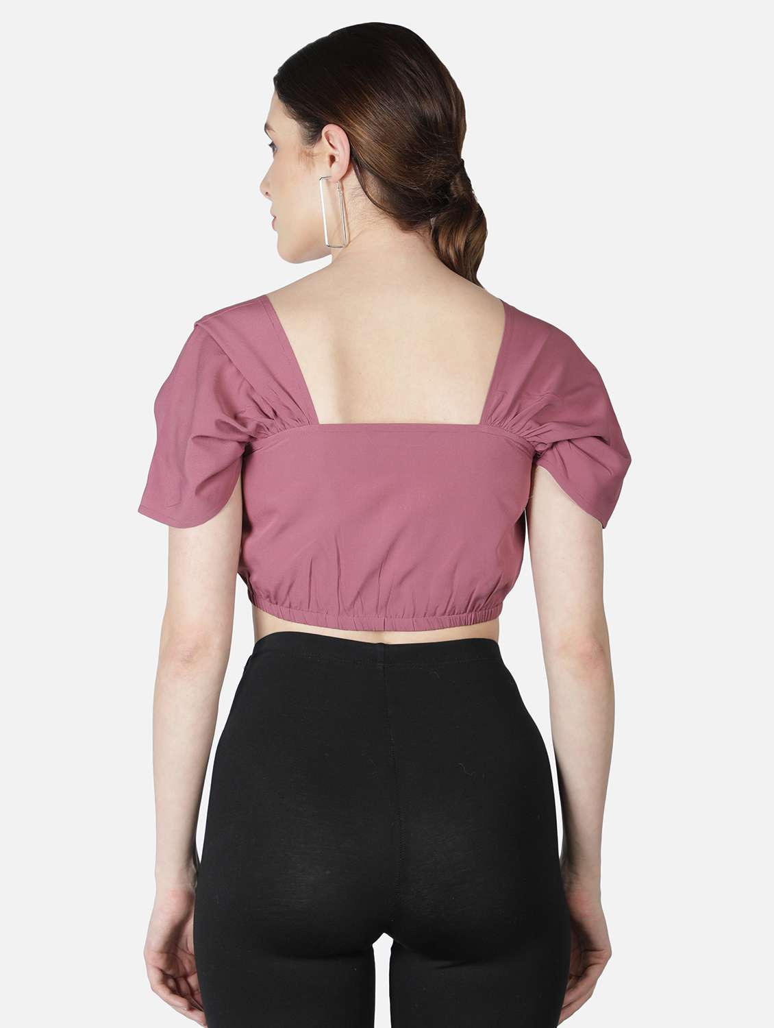 women pink solid puff sleeve crop top - 22082191 -  Standard Image - 2