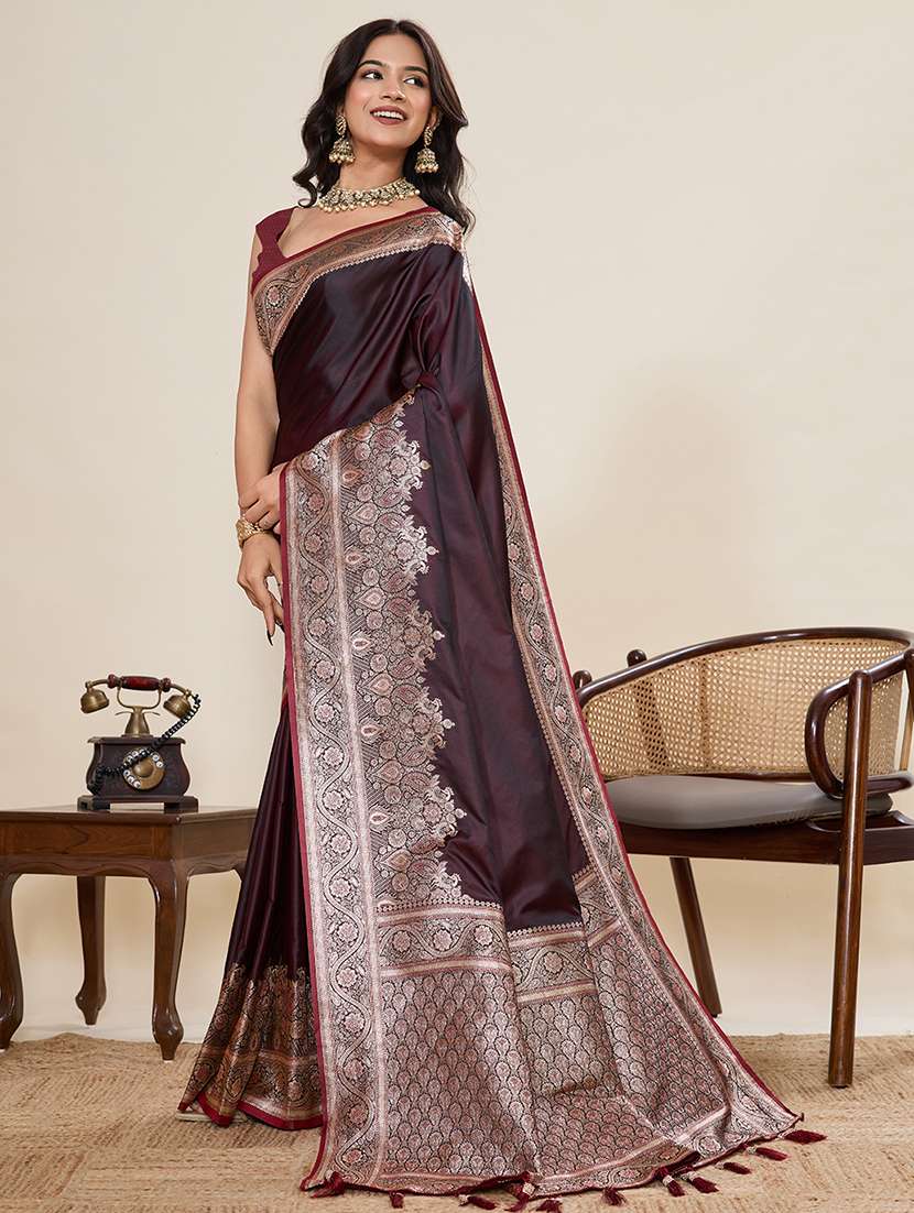 women solid with bordered saree with blouse - 22082199 - Standard Image - 2