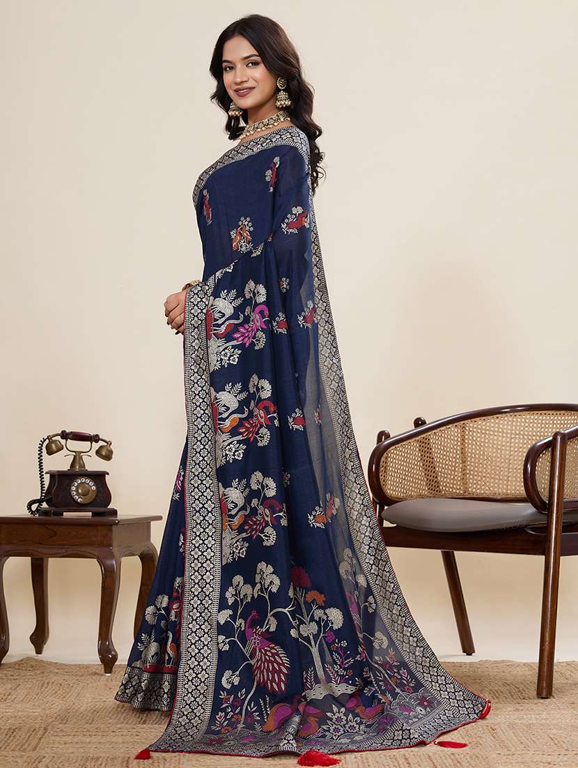 women foil printed saree with blouse - 22082212 - Standard Image - 2