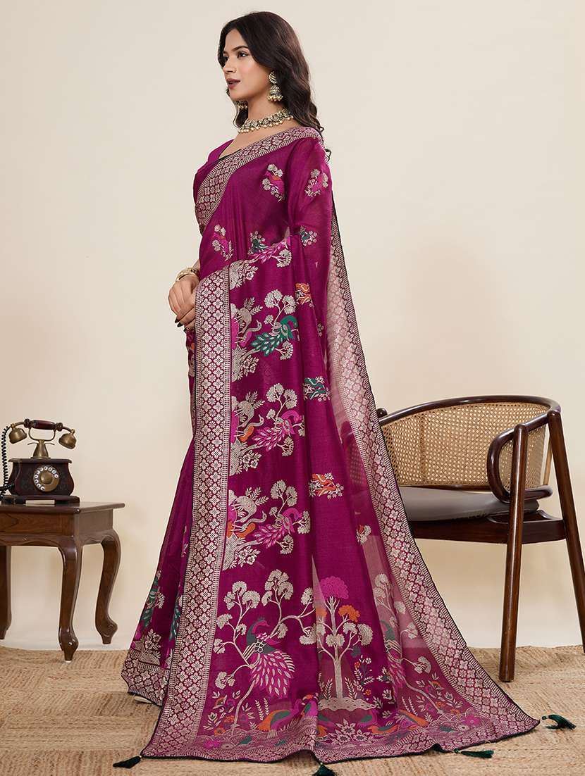 women foil printed saree with blouse - 22082216 - Standard Image - 2