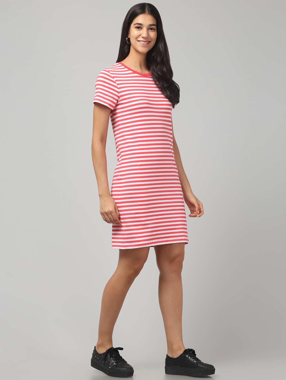 women striped short sleeve t-shirt dress - 22082227 -  Standard Image - 2