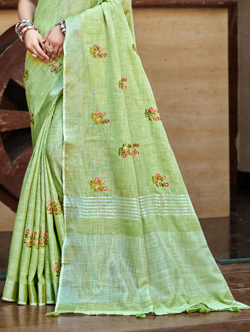 women solid with work embroidered saree with blouse - 22082230 -  Standard Image - 2