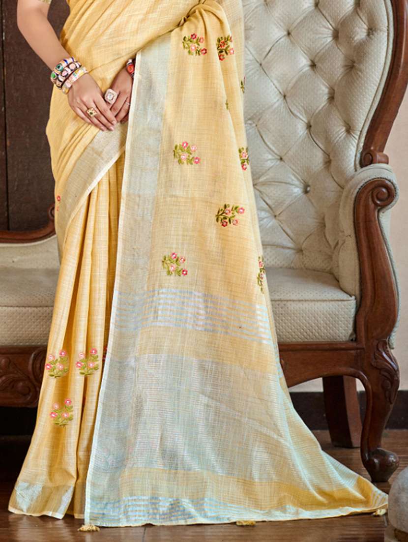 women solid with work embroidered saree with blouse - 22082231 -  Standard Image - 2