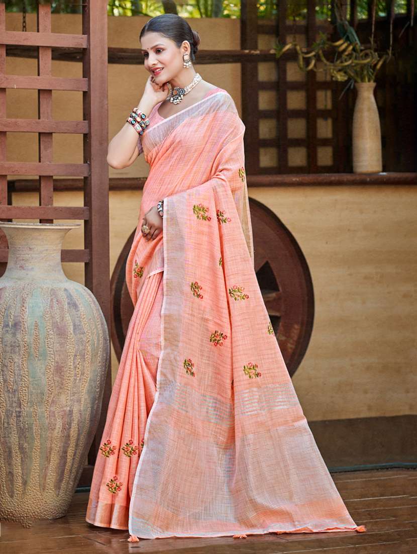 women solid with work embroidered saree with blouse