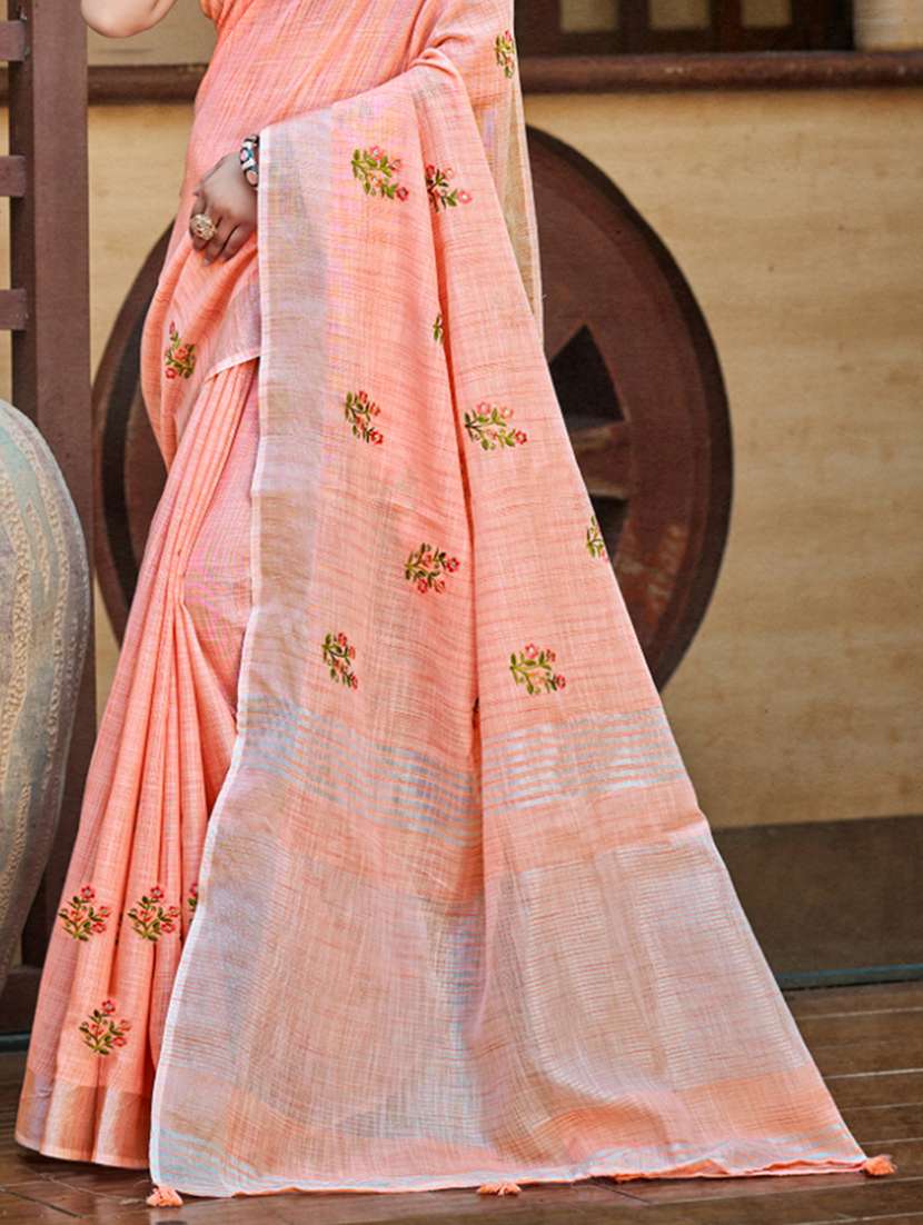 women solid with work embroidered saree with blouse - 22082232 -  Standard Image - 2