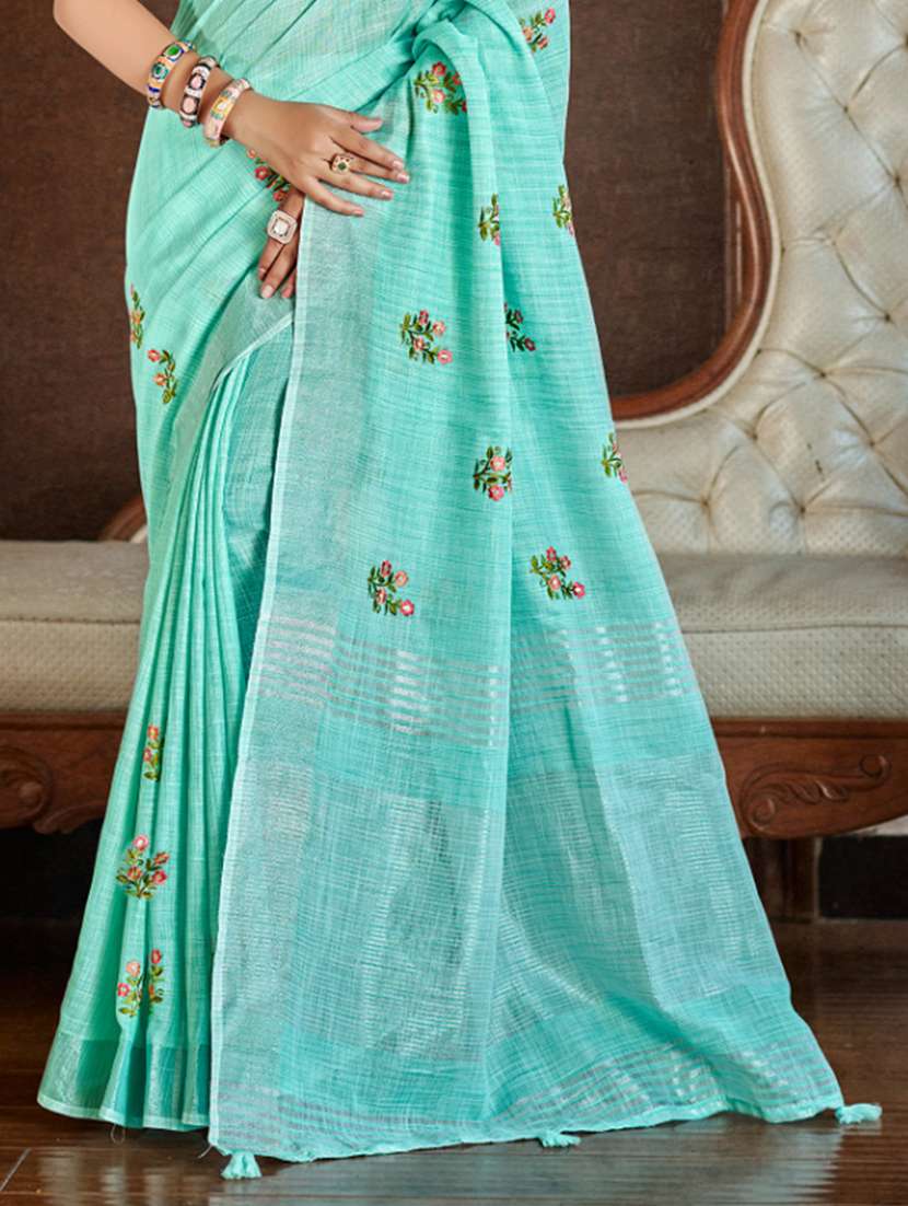 women solid with work embroidered saree with blouse - 22082233 -  Standard Image - 2