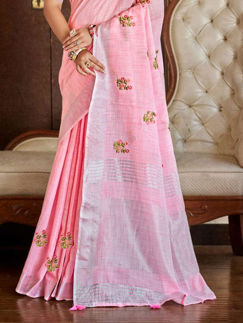 women solid with work embroidered saree with blouse - 22082234 -  Standard Image - 2