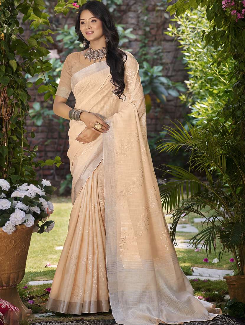 women solid with work embroidered saree with blouse