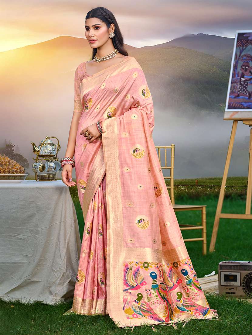 women self design assam silk saree with blouse