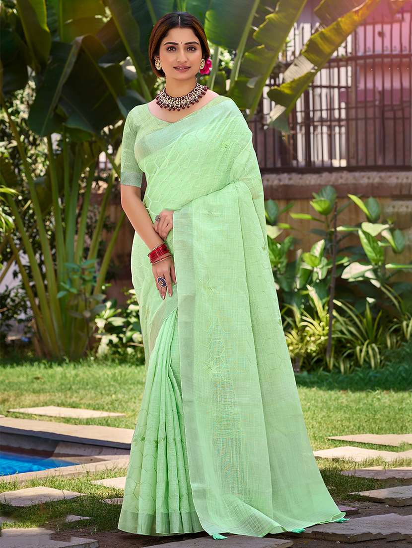 women solid with work embroidered saree with blouse