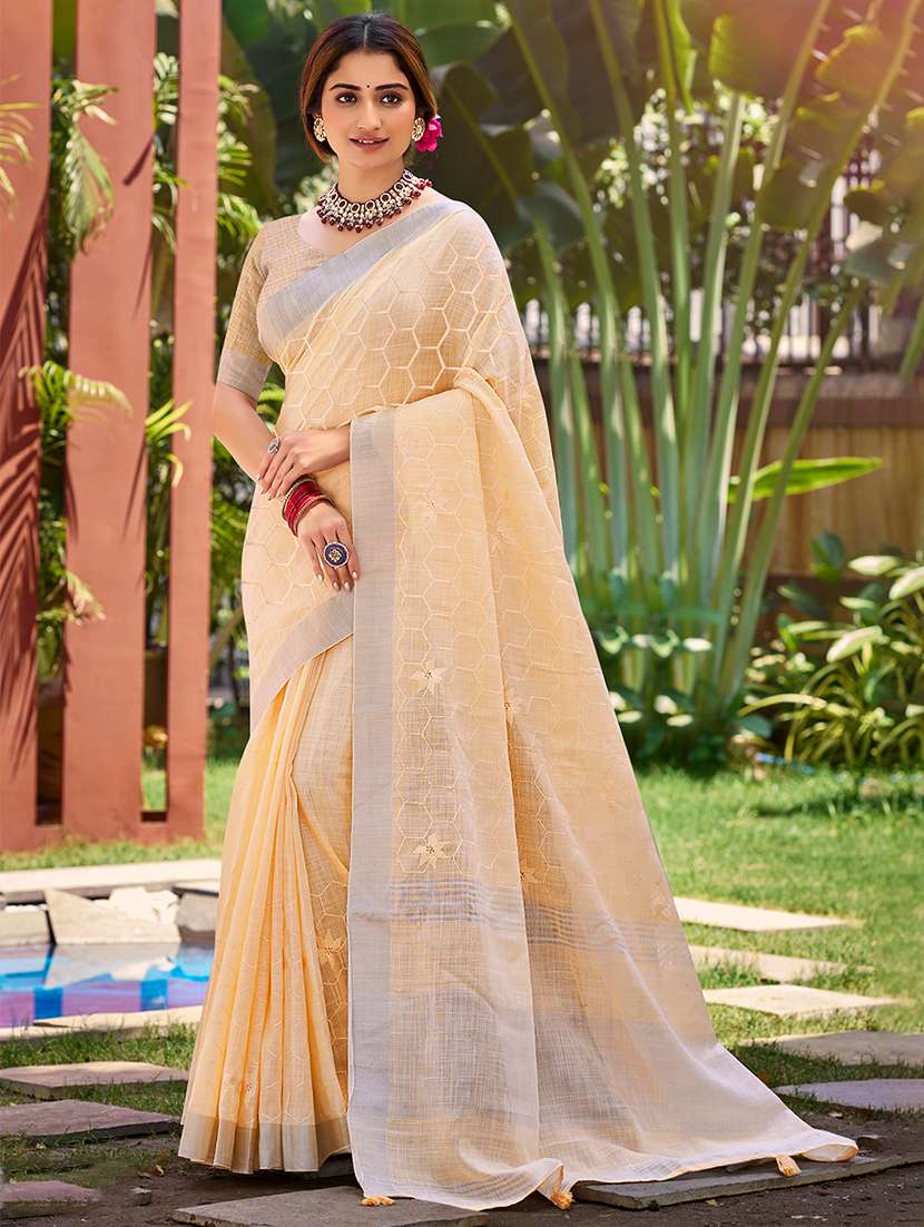 women solid with work embroidered saree with blouse