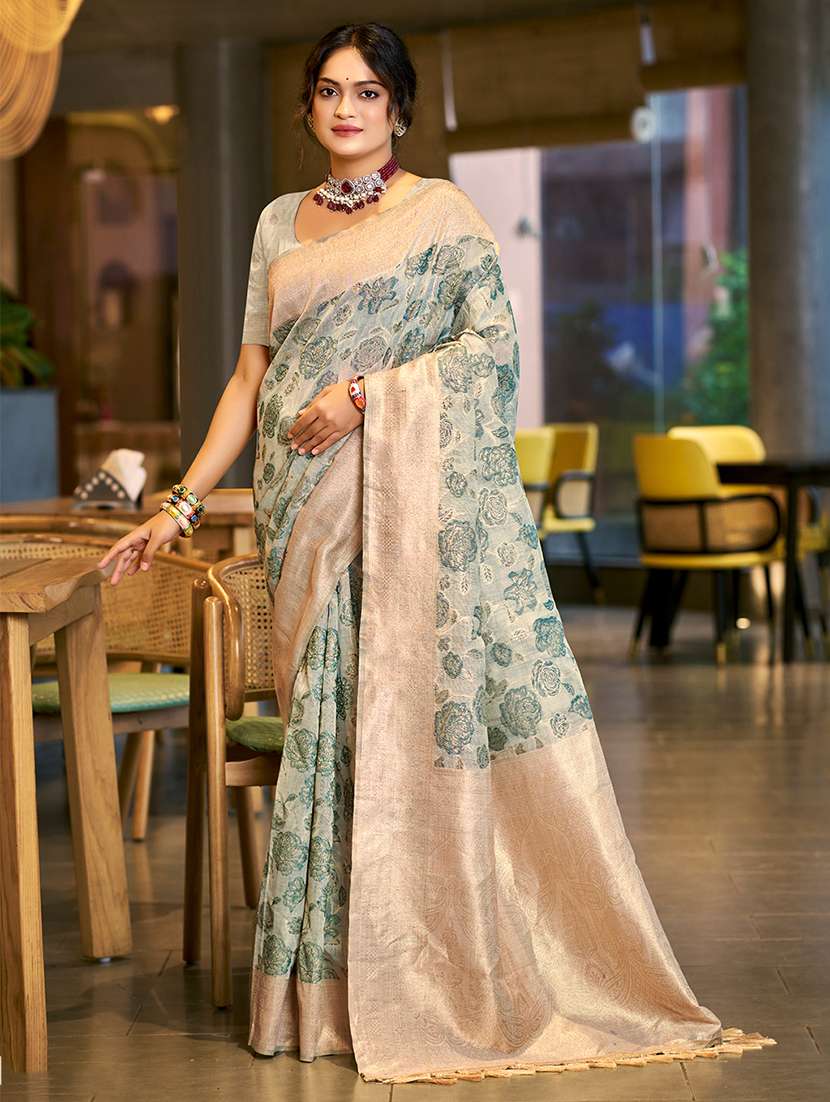 women floral bordered saree with blouse