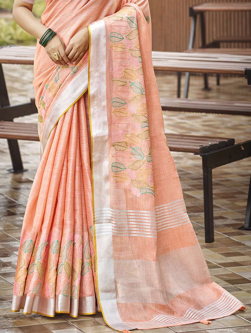 women solid with work embroidered saree with blouse - 22082345 -  Standard Image - 2