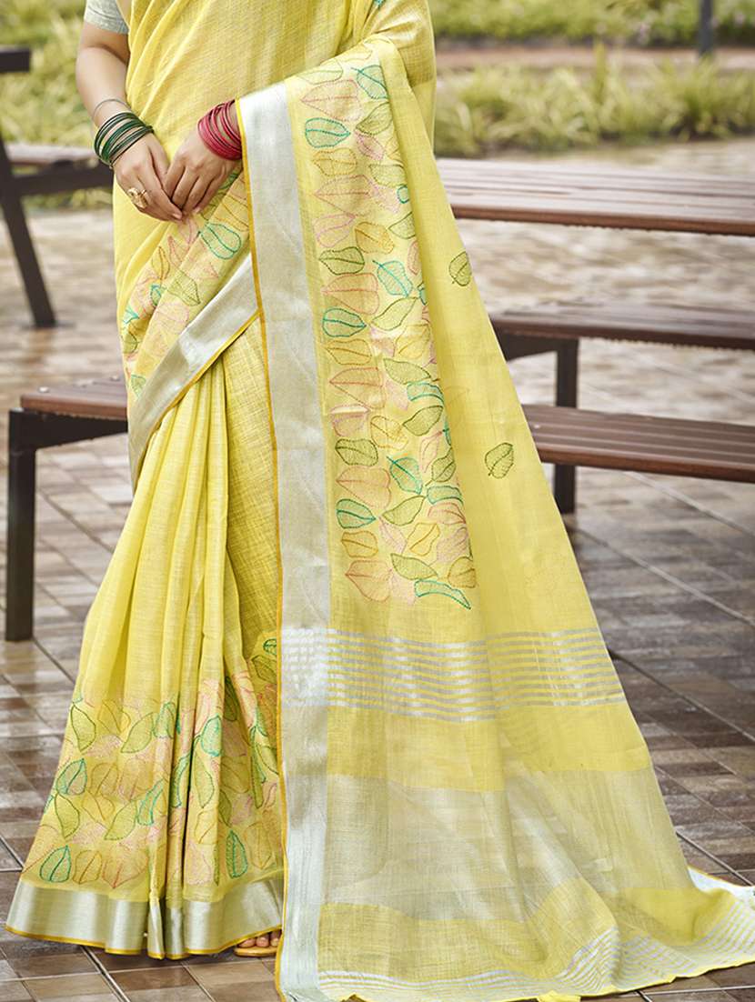 women solid with work embroidered saree with blouse - 22082346 -  Standard Image - 2