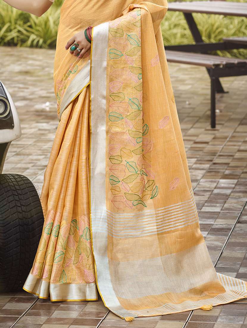 women solid with work embroidered saree with blouse - 22082348 -  Standard Image - 2
