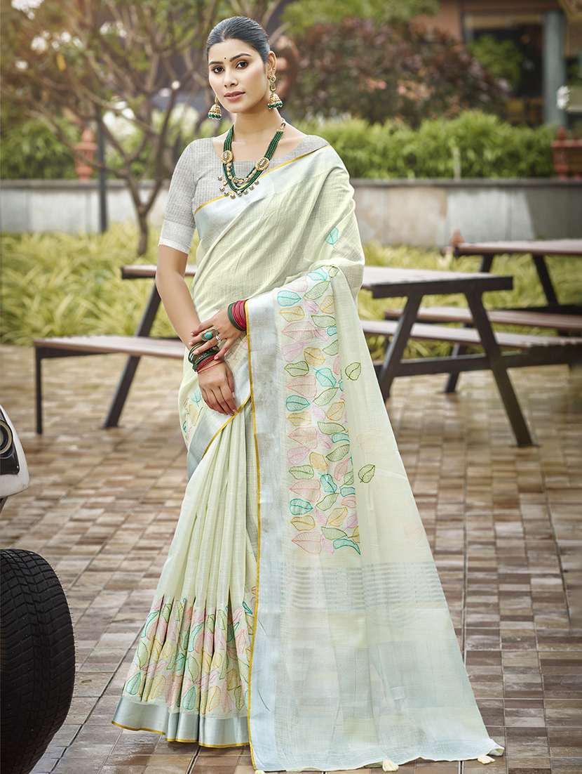 women solid with work embroidered saree with blouse