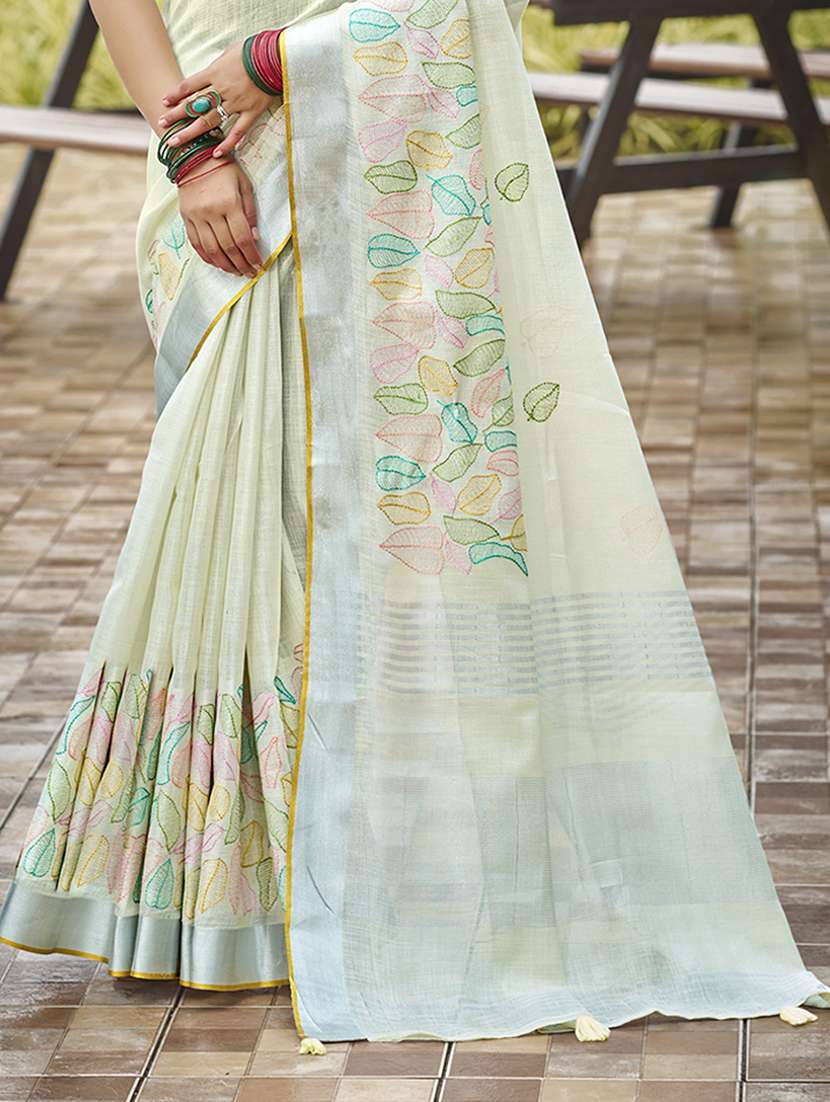 women solid with work embroidered saree with blouse - 22082350 -  Standard Image - 2