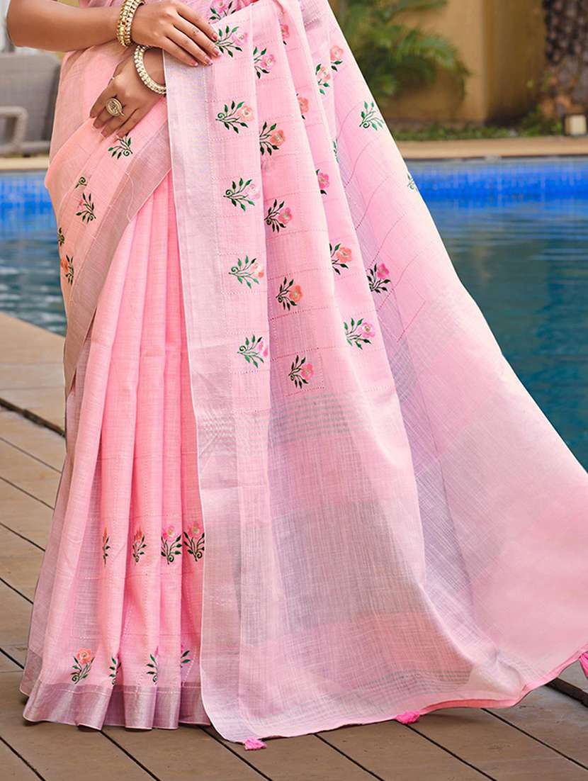 women solid with work embroidered saree with blouse - 22082400 -  Standard Image - 2