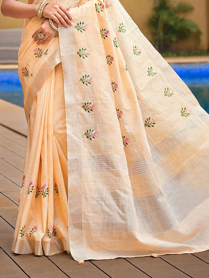 women solid with work embroidered saree with blouse - 22082402 -  Standard Image - 2