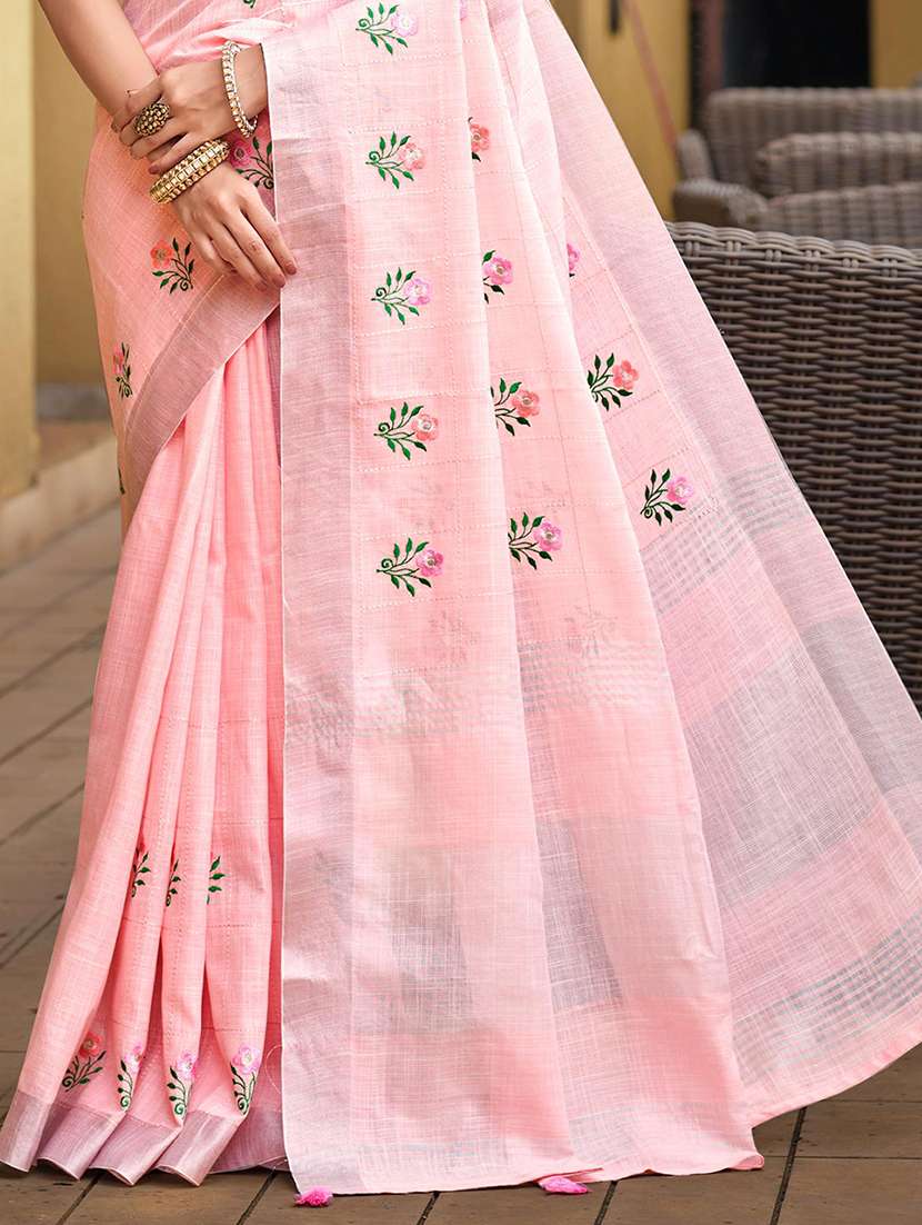 women solid with work embroidered saree with blouse - 22082403 -  Standard Image - 2