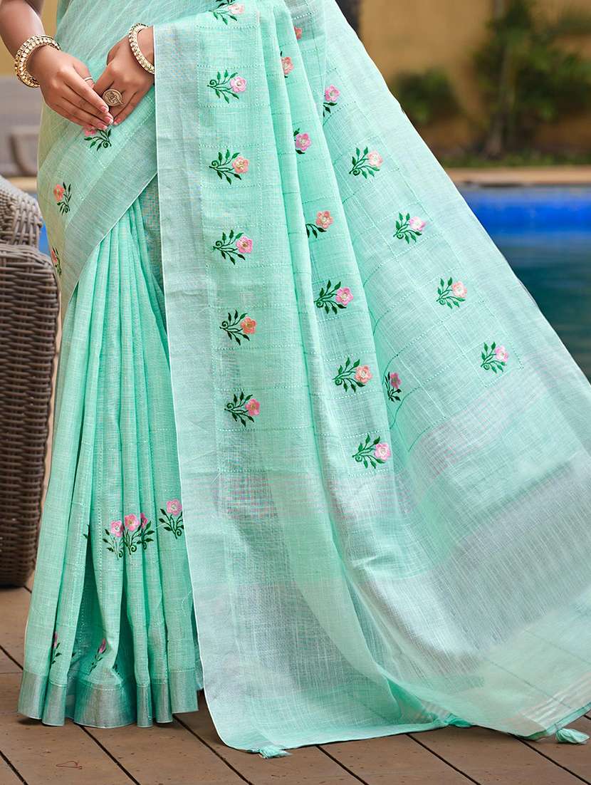 women solid with work embroidered saree with blouse - 22082404 -  Standard Image - 2